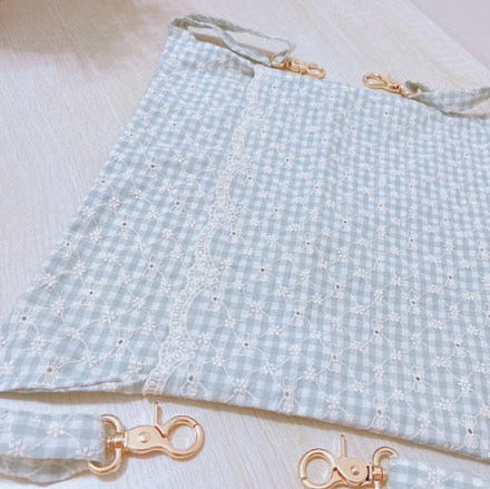 【即納】ribbon flower check  / 刺繍 / コットン / チェック / リボン / フラワー［EM003］