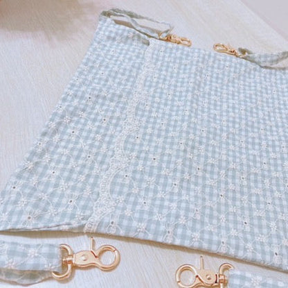 【即納】ribbon flower check  / 刺繍 / コットン / チェック / リボン / フラワー［EM003］