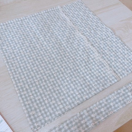 【即納】ribbon flower check  / 刺繍 / コットン / チェック / リボン / フラワー［EM003］