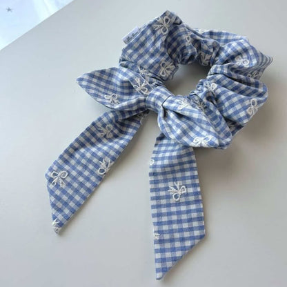 【即納】blue ribbon check / 刺繍 / コットン / リボン［EM007］