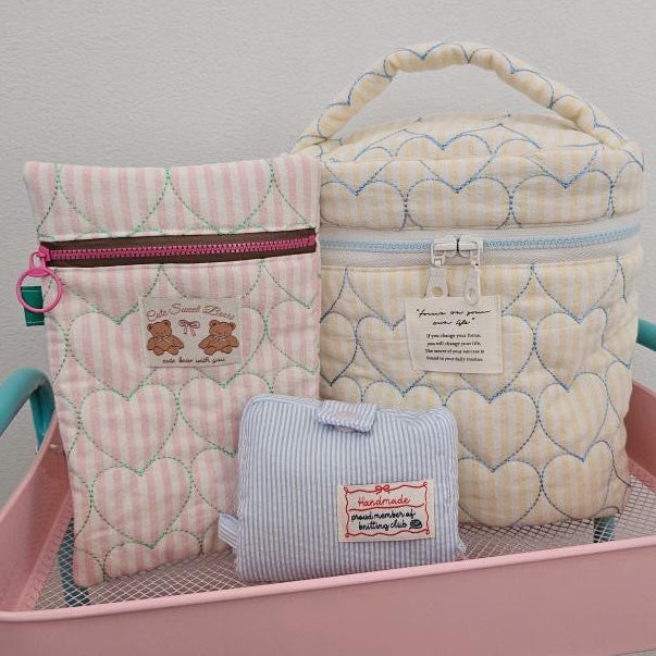 【即納】sugar stripe heart quilting / ストライプ / キルティング［QU016］